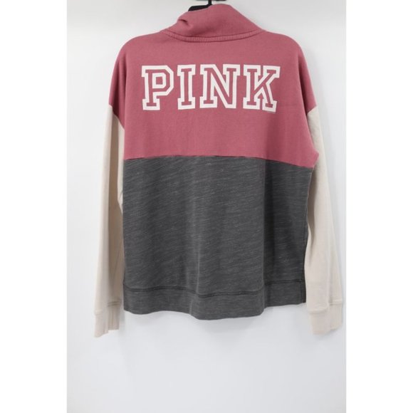 PINK Victoria's Secret women’s L 1/4 zip fleece pullover colorblock logo - Picture 4 of 10